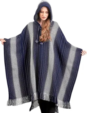 Alpaca Hooded Poncho for Women- Hippie Cloak Cape with Hood - WomensTraditional Serape Knitted with Alpaca Wool