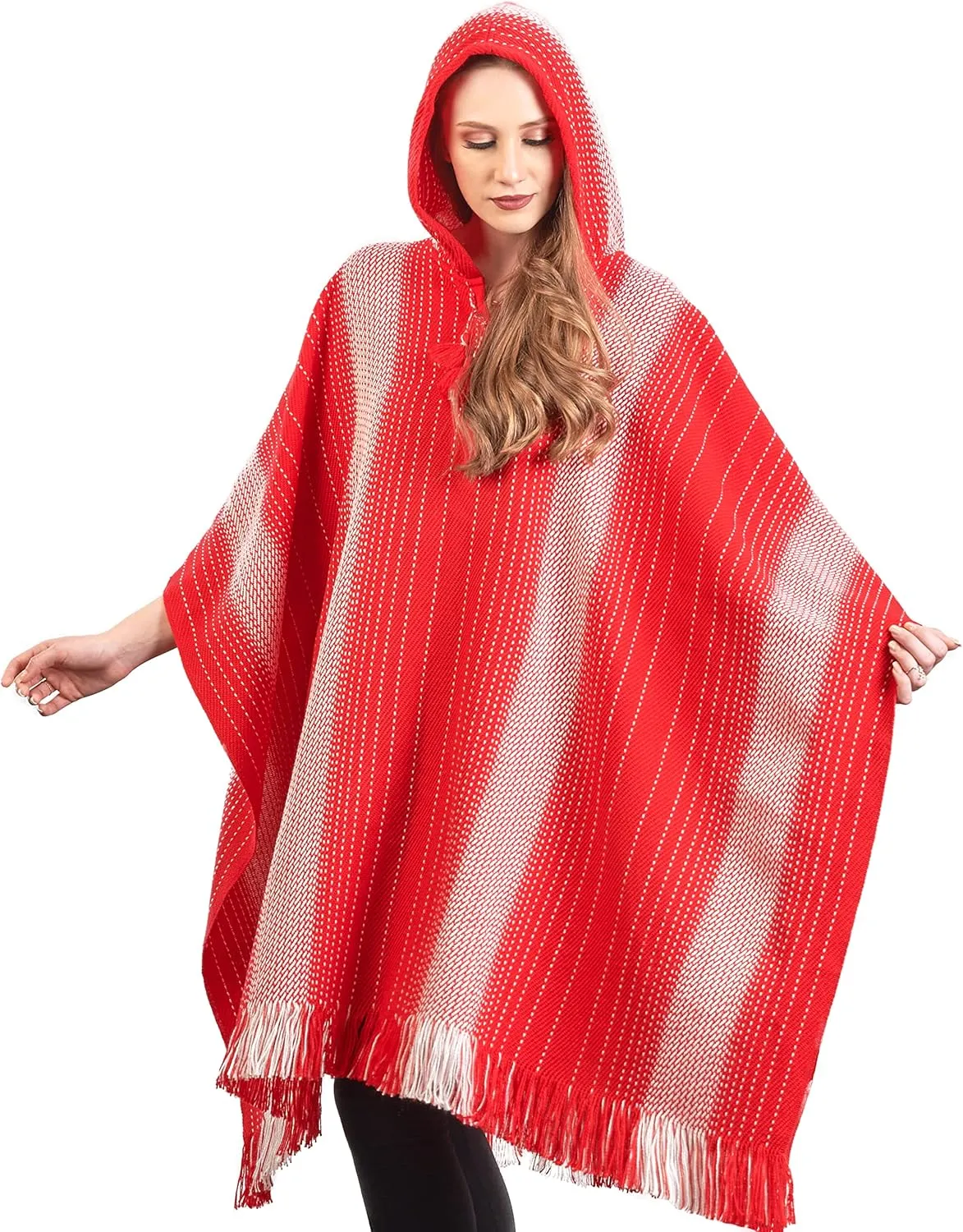 Alpaca Hooded Poncho for Women- Hippie Cloak Cape with Hood - WomensTraditional Serape Knitted with Alpaca Wool
