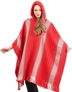 Alpaca Hooded Poncho for Women- Hippie Cloak Cape with Hood - WomensTraditional Serape Knitted with Alpaca Wool