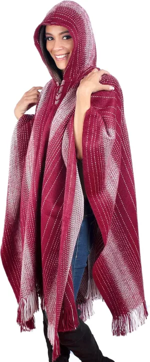 Alpaca Hooded Poncho for Women- Hippie Cloak Cape with Hood - WomensTraditional Serape Knitted with Alpaca Wool