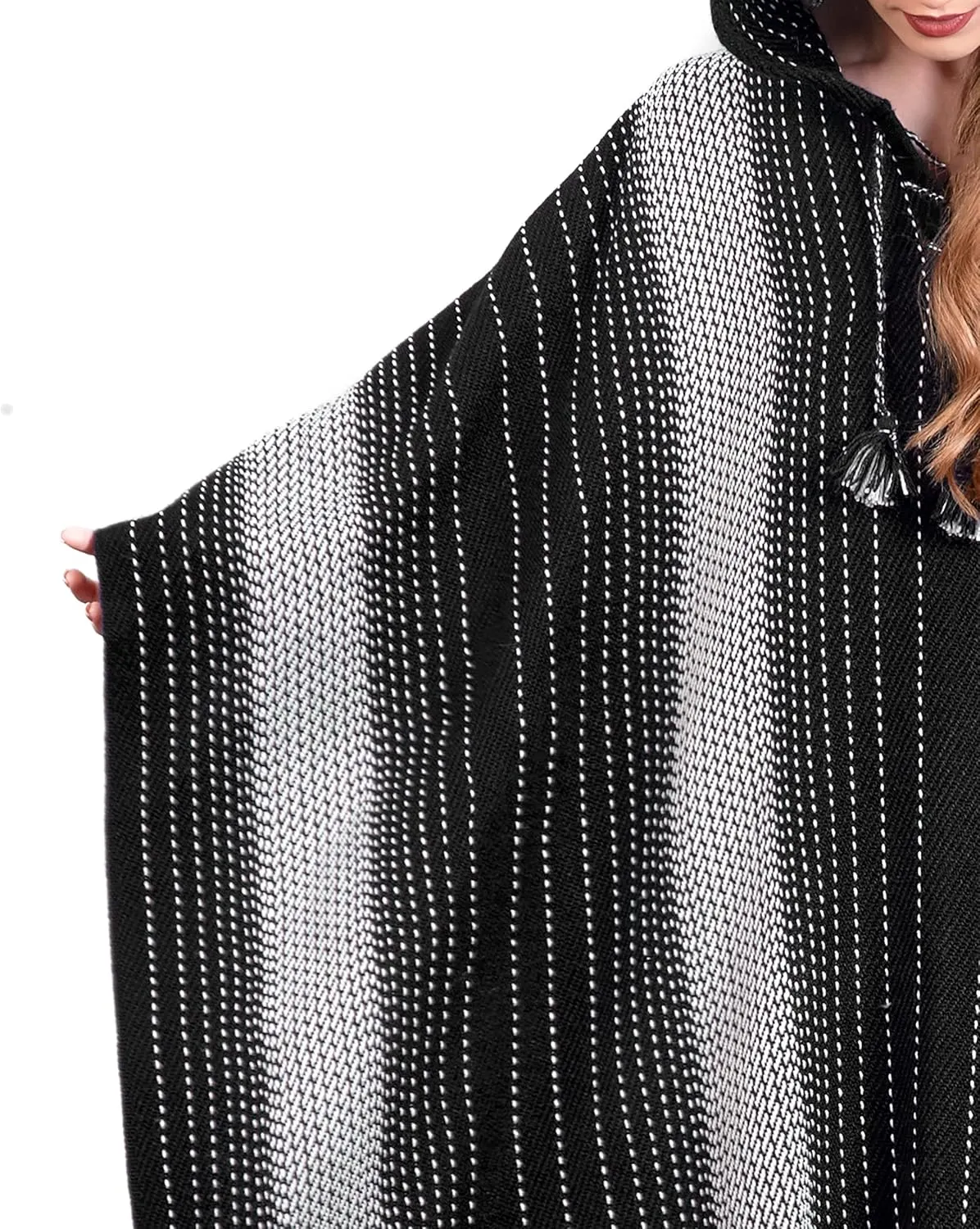 Alpaca Hooded Poncho for Women- Hippie Cloak Cape with Hood - WomensTraditional Serape Knitted with Alpaca Wool