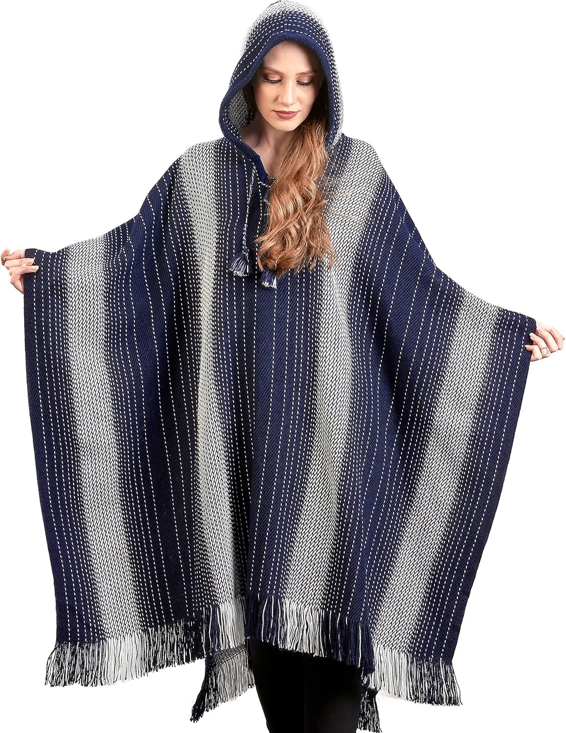 Alpaca Hooded Poncho for Women- Hippie Cloak Cape with Hood - WomensTraditional Serape Knitted with Alpaca Wool