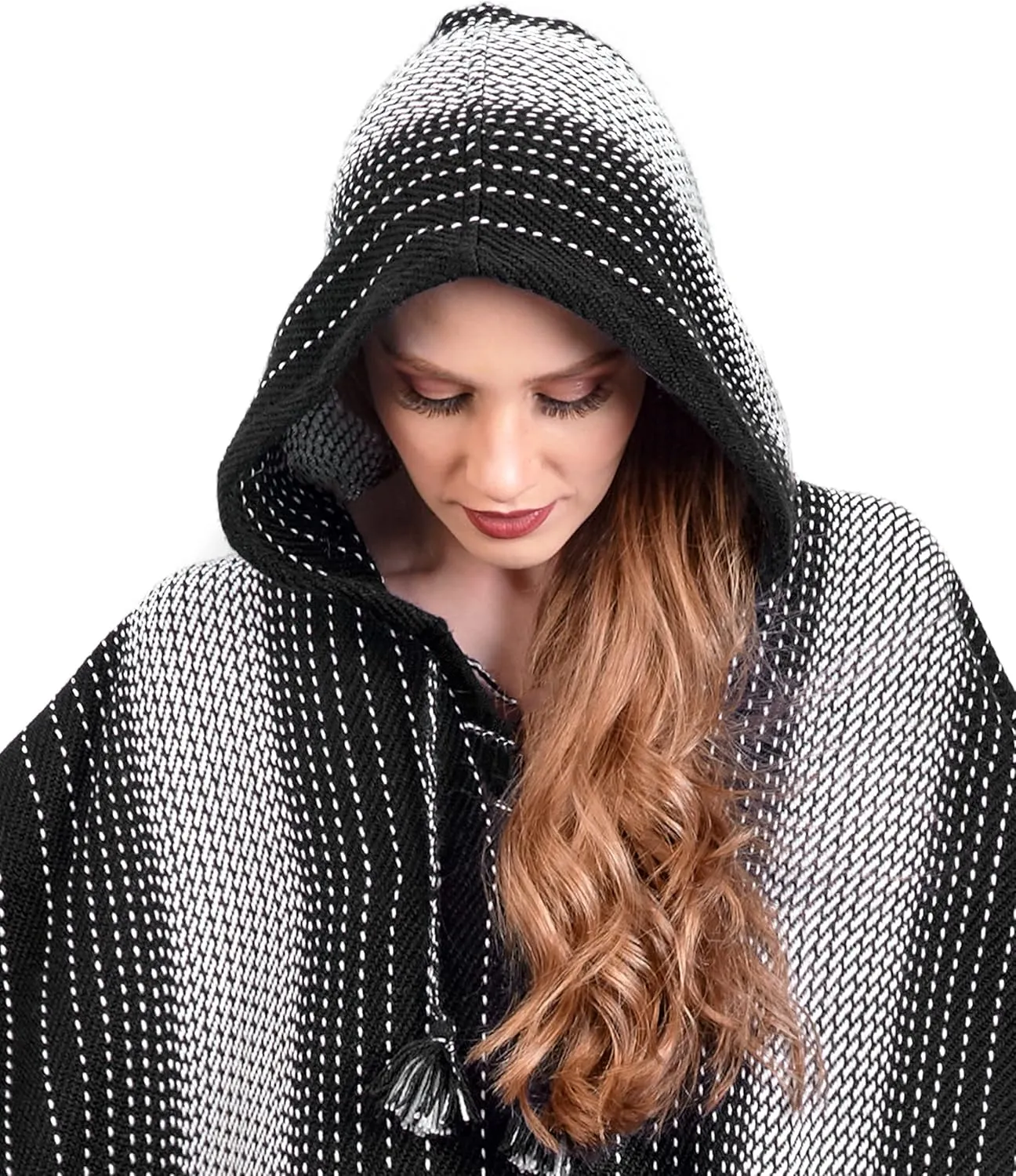 Alpaca Hooded Poncho for Women- Hippie Cloak Cape with Hood - WomensTraditional Serape Knitted with Alpaca Wool