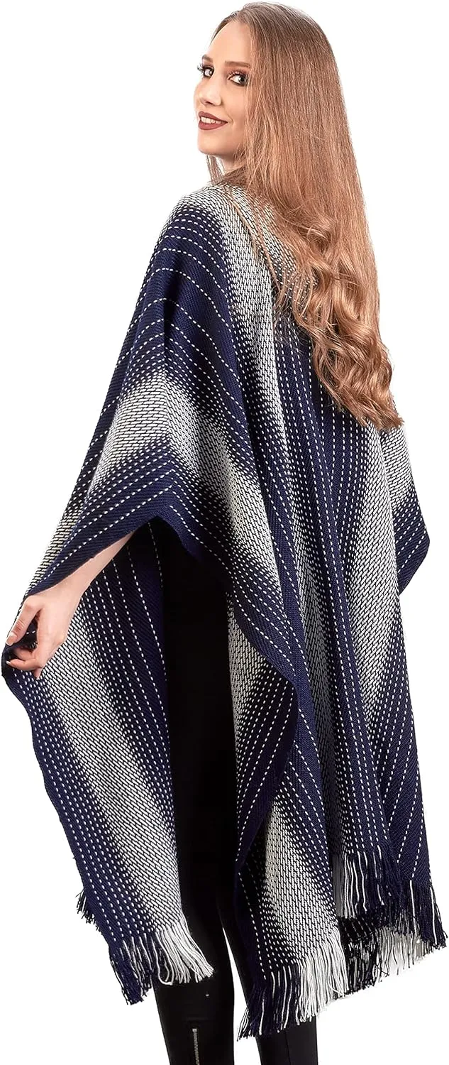 Alpaca Hooded Poncho for Women- Hippie Cloak Cape with Hood - WomensTraditional Serape Knitted with Alpaca Wool