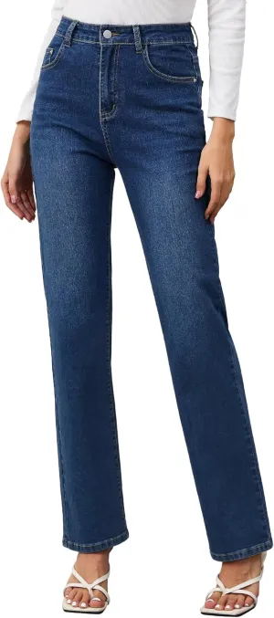 AMPOSH Womens High-Rise Straight Leg Jeans - Comfortable Stretch Denim Classic Fit Casual & Work Pants