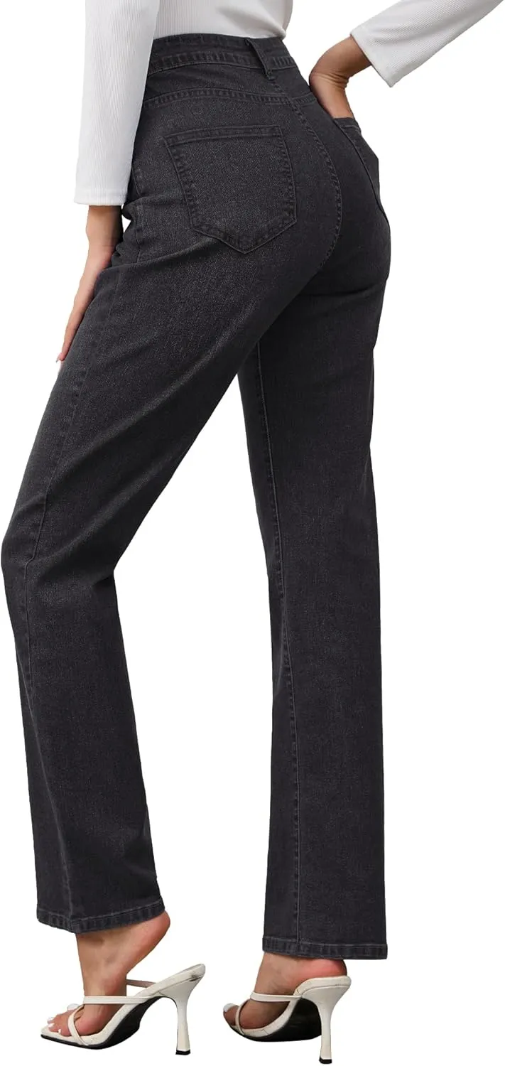 AMPOSH Womens High-Rise Straight Leg Jeans - Comfortable Stretch Denim Classic Fit Casual & Work Pants