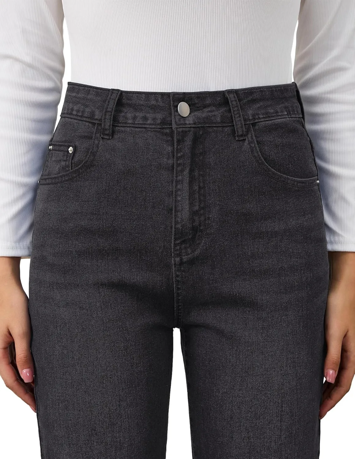 AMPOSH Womens High-Rise Straight Leg Jeans - Comfortable Stretch Denim Classic Fit Casual & Work Pants