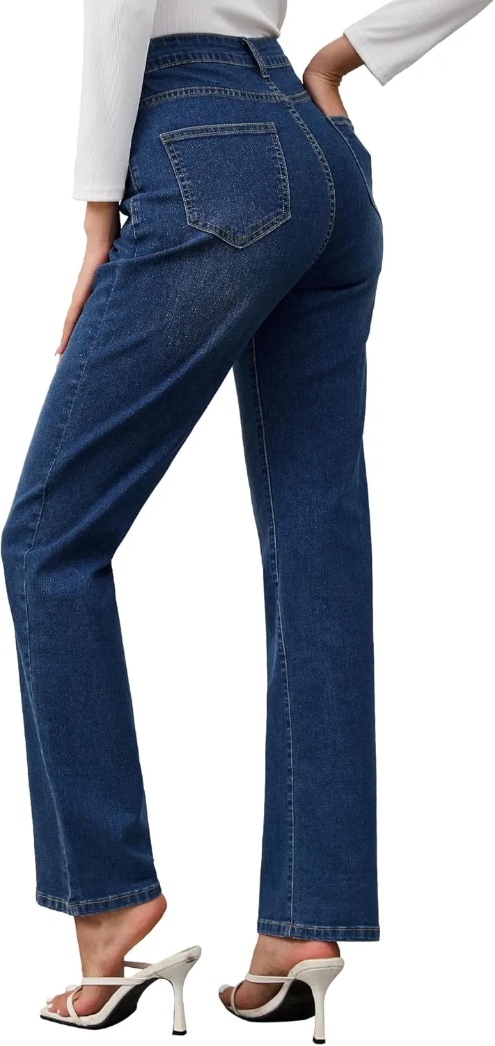 AMPOSH Womens High-Rise Straight Leg Jeans - Comfortable Stretch Denim Classic Fit Casual & Work Pants