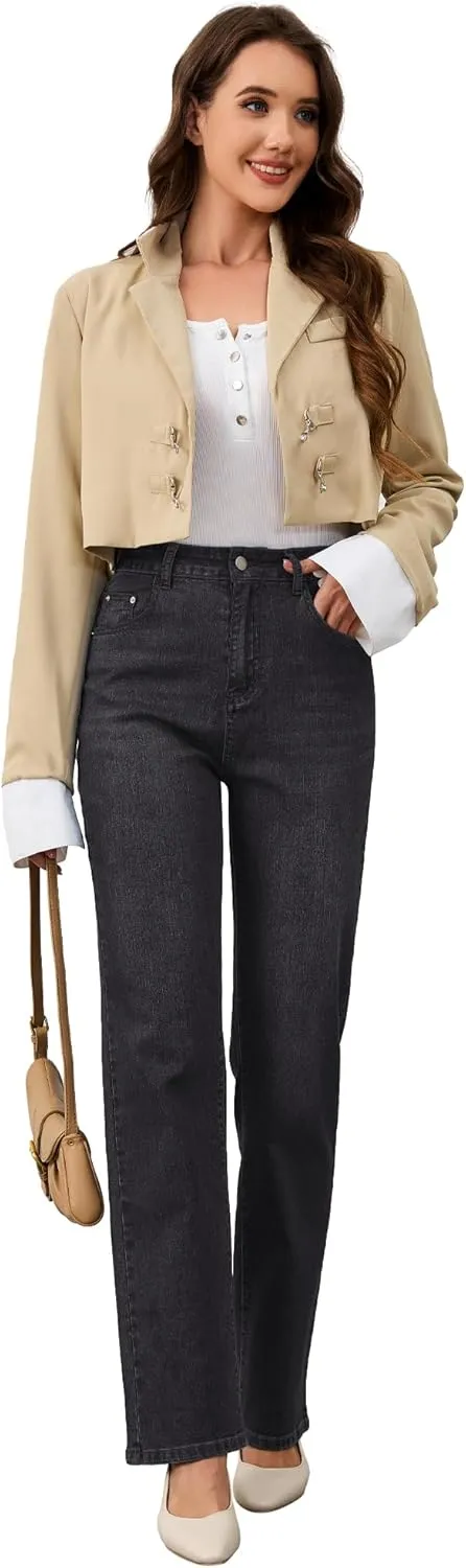 AMPOSH Womens High-Rise Straight Leg Jeans - Comfortable Stretch Denim Classic Fit Casual & Work Pants