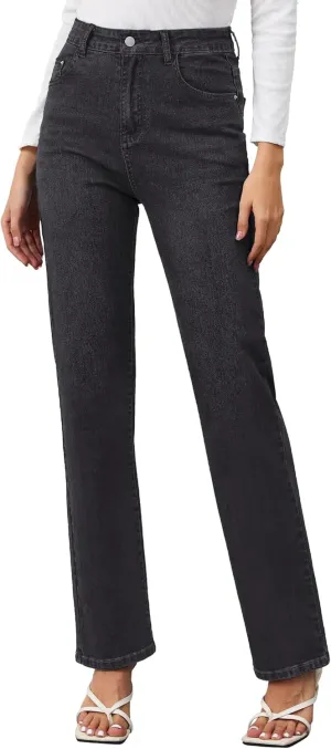 AMPOSH Womens High-Rise Straight Leg Jeans - Comfortable Stretch Denim Classic Fit Casual & Work Pants