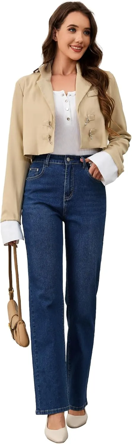 AMPOSH Womens High-Rise Straight Leg Jeans - Comfortable Stretch Denim Classic Fit Casual & Work Pants