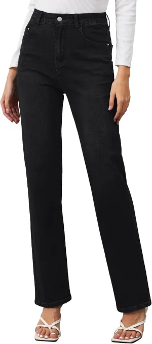AMPOSH Womens High-Rise Straight Leg Jeans - Comfortable Stretch Denim Classic Fit Casual & Work Pants