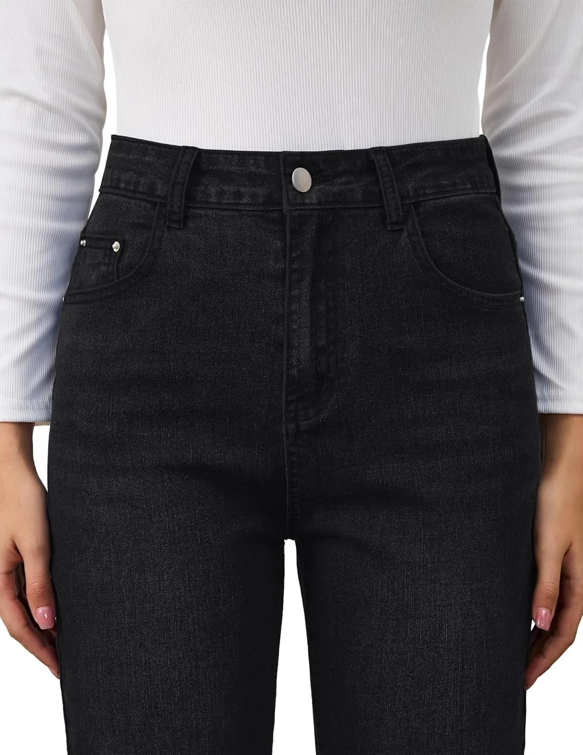 AMPOSH Womens High-Rise Straight Leg Jeans - Comfortable Stretch Denim Classic Fit Casual & Work Pants