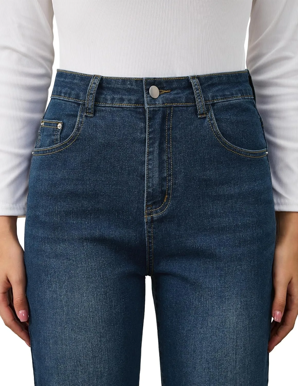 AMPOSH Womens High-Rise Straight Leg Jeans - Comfortable Stretch Denim Classic Fit Casual & Work Pants