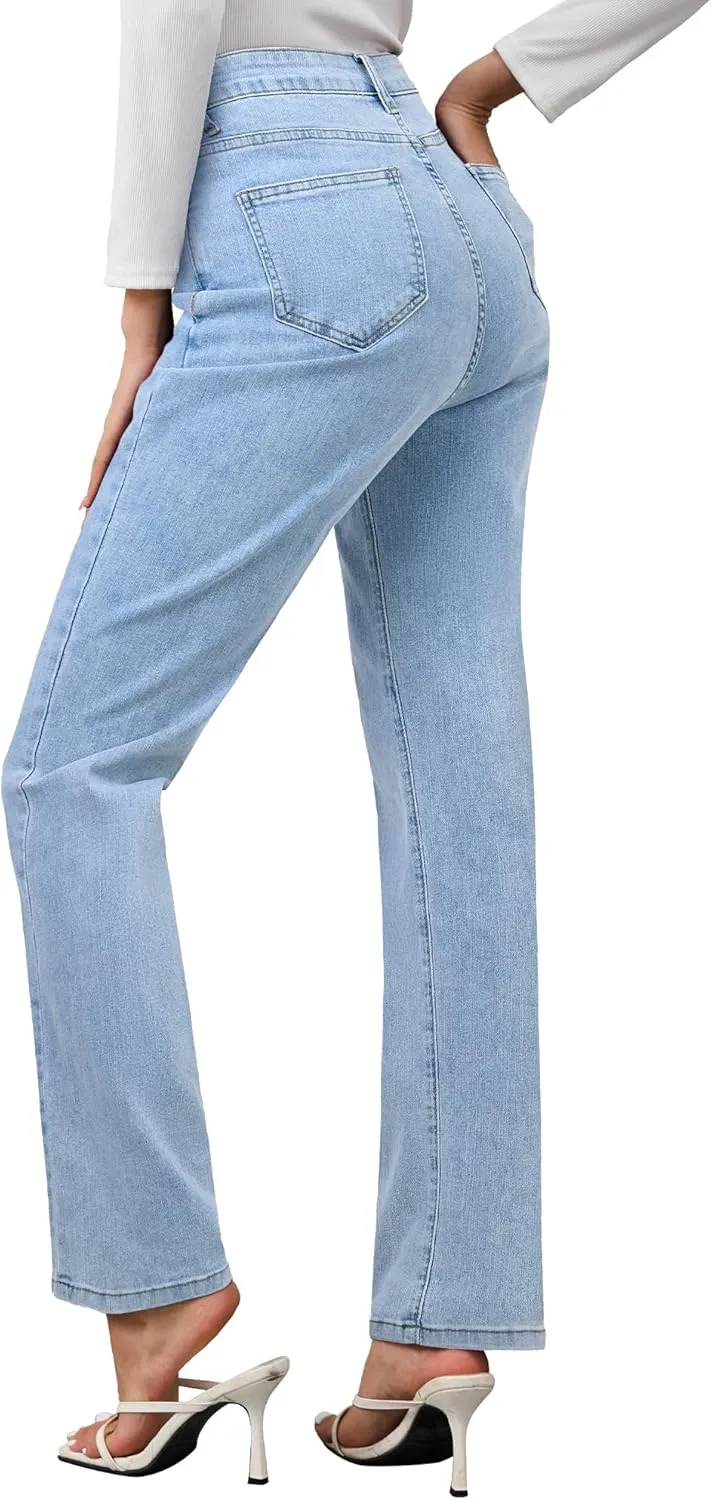 AMPOSH Womens High-Rise Straight Leg Jeans - Comfortable Stretch Denim Classic Fit Casual & Work Pants