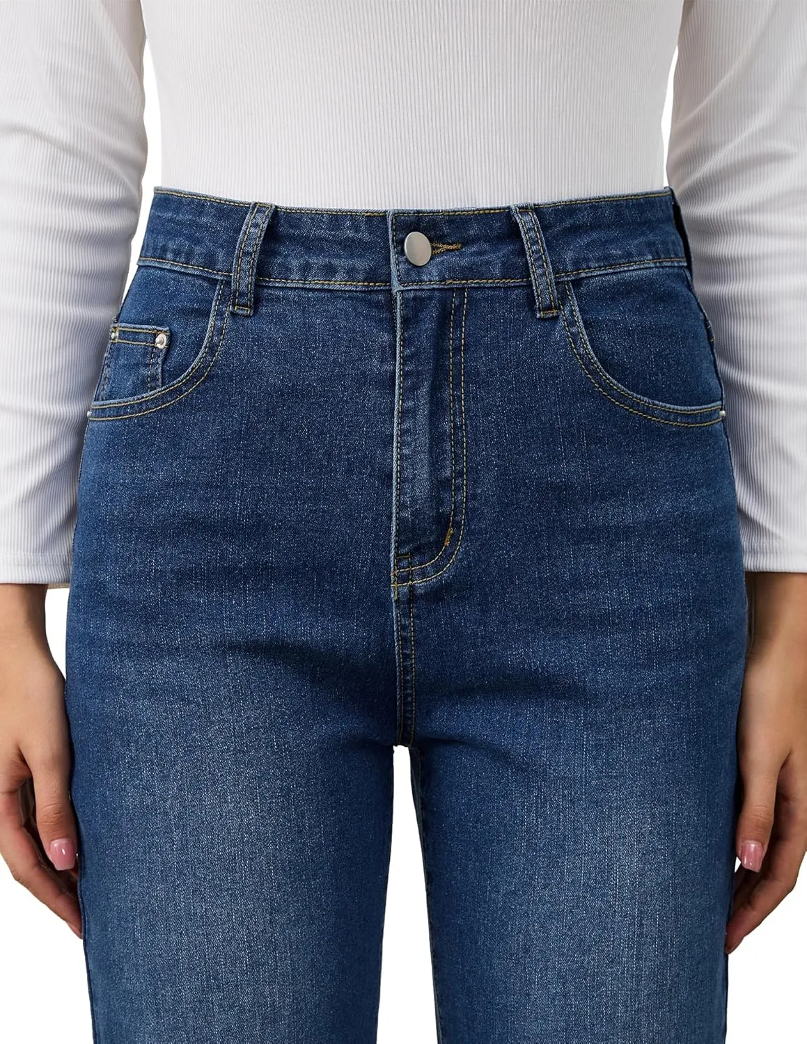 AMPOSH Womens High-Rise Straight Leg Jeans - Comfortable Stretch Denim Classic Fit Casual & Work Pants
