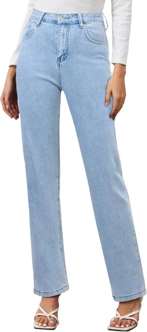 AMPOSH Womens High-Rise Straight Leg Jeans - Comfortable Stretch Denim Classic Fit Casual & Work Pants