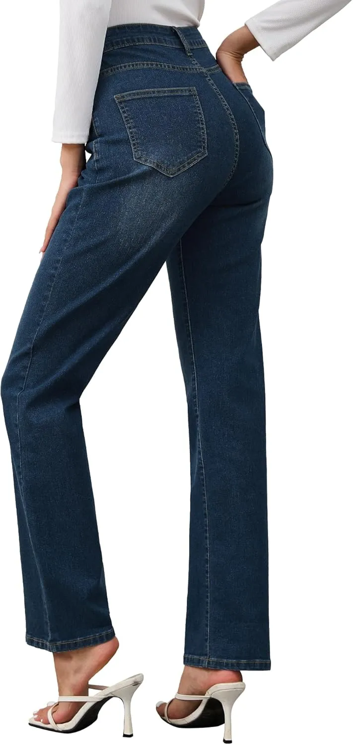 AMPOSH Womens High-Rise Straight Leg Jeans - Comfortable Stretch Denim Classic Fit Casual & Work Pants