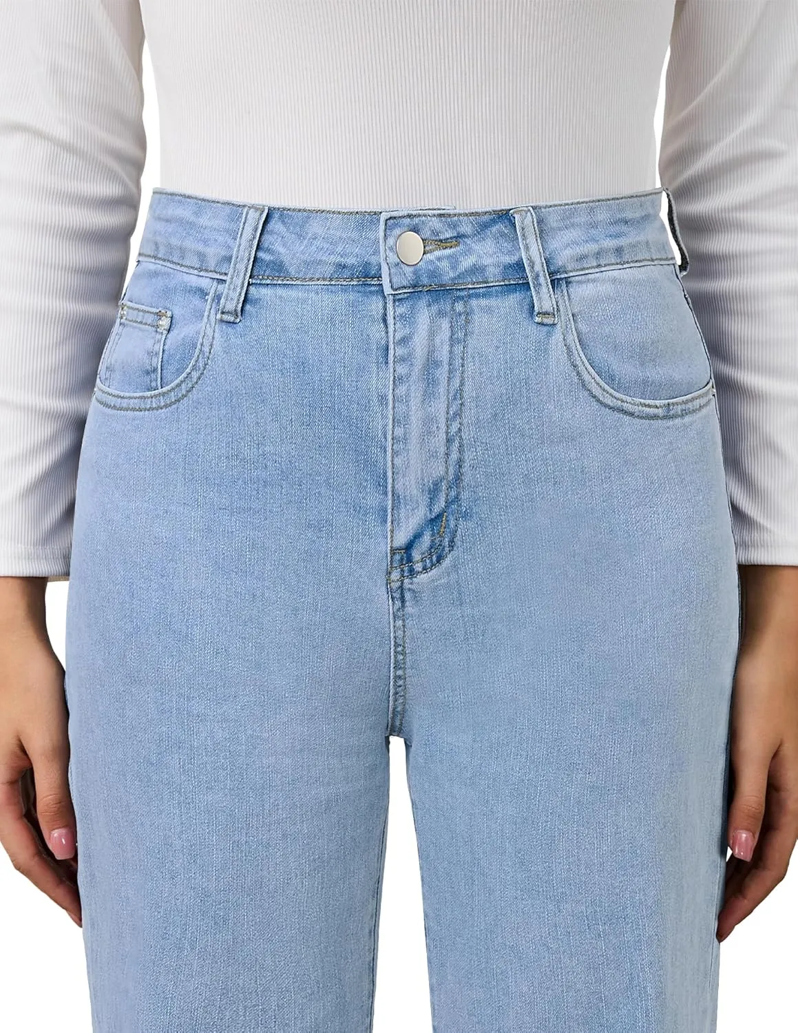 AMPOSH Womens High-Rise Straight Leg Jeans - Comfortable Stretch Denim Classic Fit Casual & Work Pants