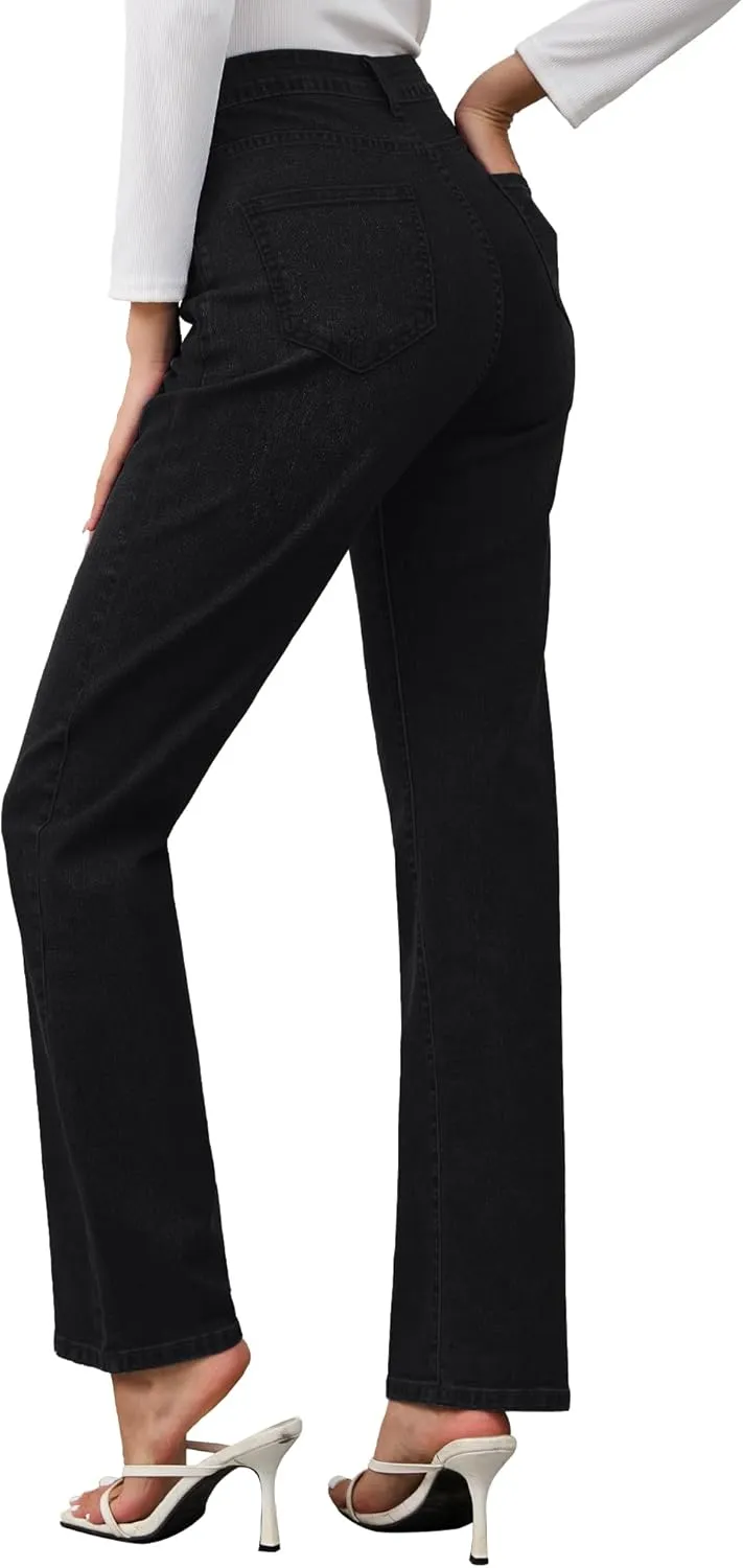 AMPOSH Womens High-Rise Straight Leg Jeans - Comfortable Stretch Denim Classic Fit Casual & Work Pants