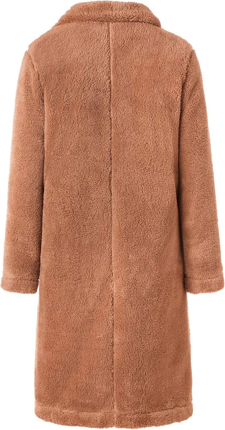 Angashion Women's Fuzzy Fleece Lapel Open Front Long Cardigan Coat Faux Fur Warm Winter Outwear Jackets