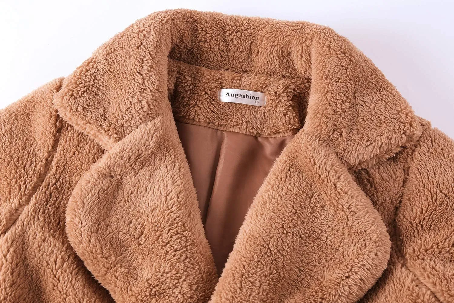 Angashion Women's Fuzzy Fleece Lapel Open Front Long Cardigan Coat Faux Fur Warm Winter Outwear Jackets