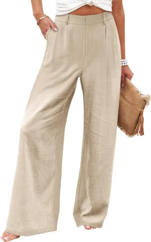 Angerella Women Wide Leg Pants High Elastic Waisted in The Back Business Work Trousers Long Casual Pants with Pockets