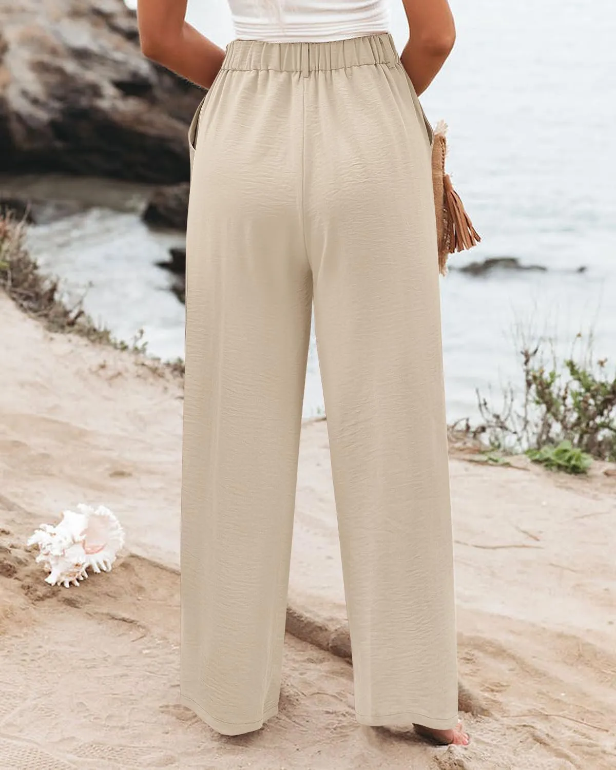 Angerella Women Wide Leg Pants High Elastic Waisted in The Back Business Work Trousers Long Casual Pants with Pockets