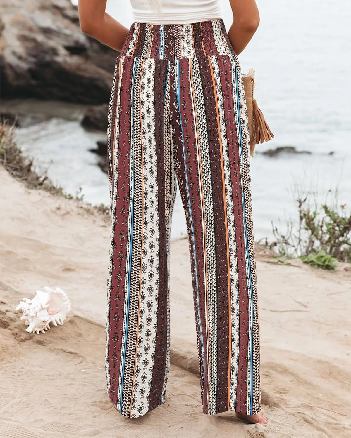 Angerella Womens Elastic High Waisted Palazzo Pants Casual Wide Leg Long Lounge Pant Trousers with Pocket