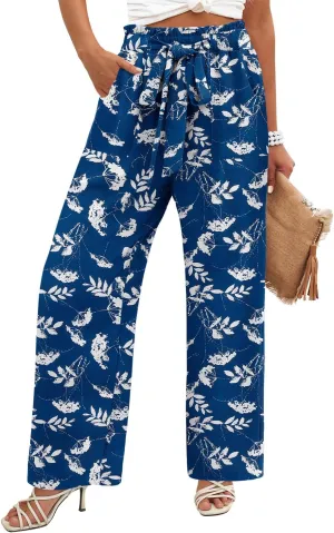 Angerella Womens Wide Leg Pants High Elastic Waist Adjustable Knot Casual Flowy Trousers Business Work Pants with Pockets