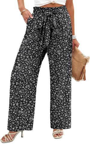 Angerella Womens Wide Leg Pants High Elastic Waist Adjustable Knot Casual Flowy Trousers Business Work Pants with Pockets
