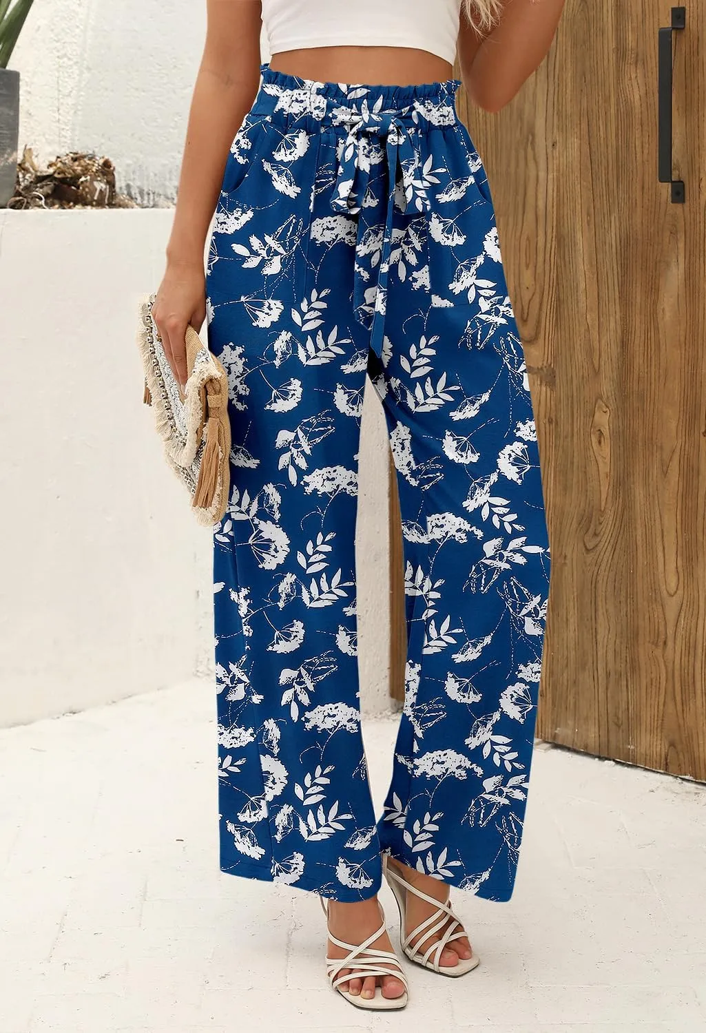 Angerella Womens Wide Leg Pants High Elastic Waist Adjustable Knot Casual Flowy Trousers Business Work Pants with Pockets