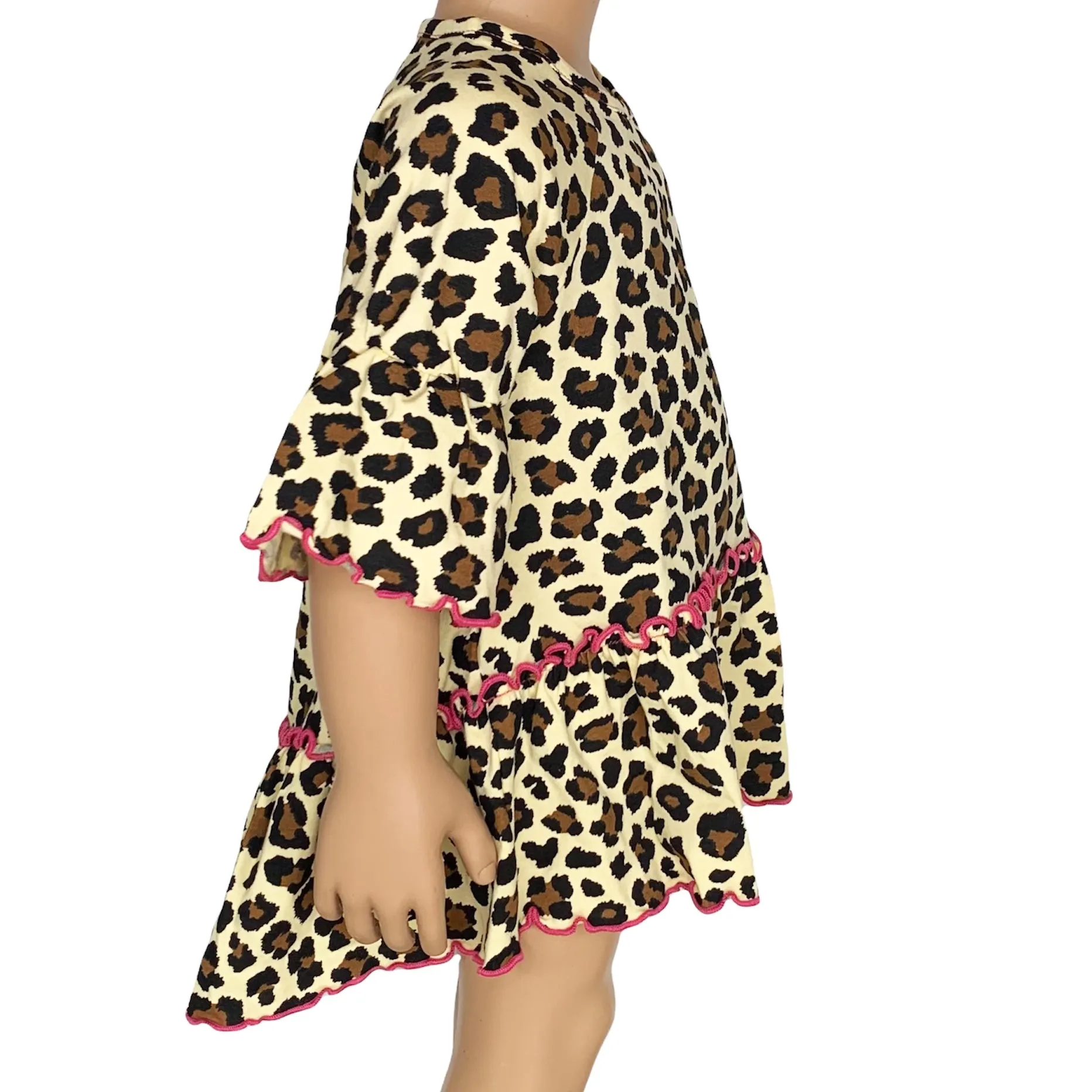 AnnLoren Little Girls 3/4 Angel Sleeve Leopard Cotton Knit Ruffle