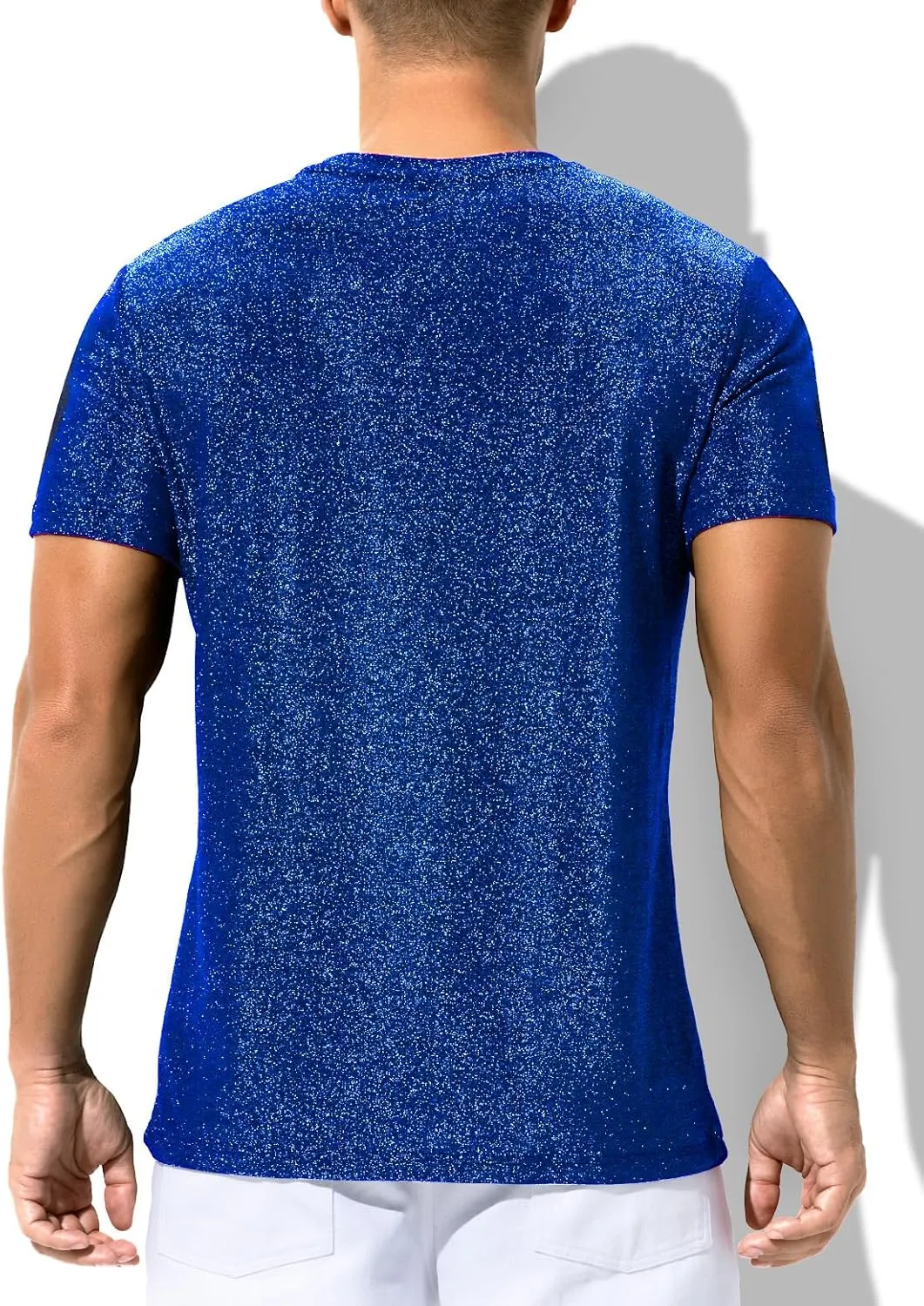 Arjen Kroos Men's Shiny Shirts Short Sleeve Sparkly Disco Rave Hot Tops Nightclub Glitter T-Shirt