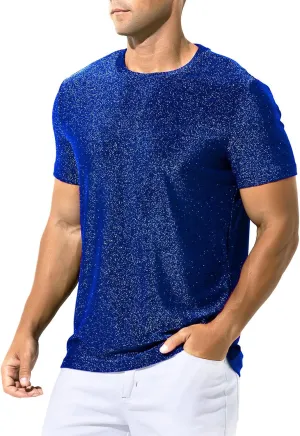 Arjen Kroos Men's Shiny Shirts Short Sleeve Sparkly Disco Rave Hot Tops Nightclub Glitter T-Shirt