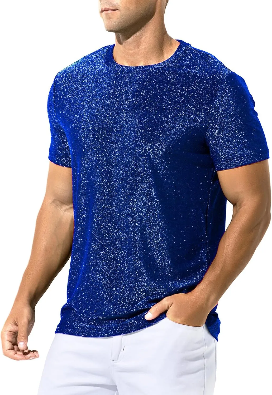 Arjen Kroos Men's Shiny Shirts Short Sleeve Sparkly Disco Rave Hot Tops Nightclub Glitter T-Shirt