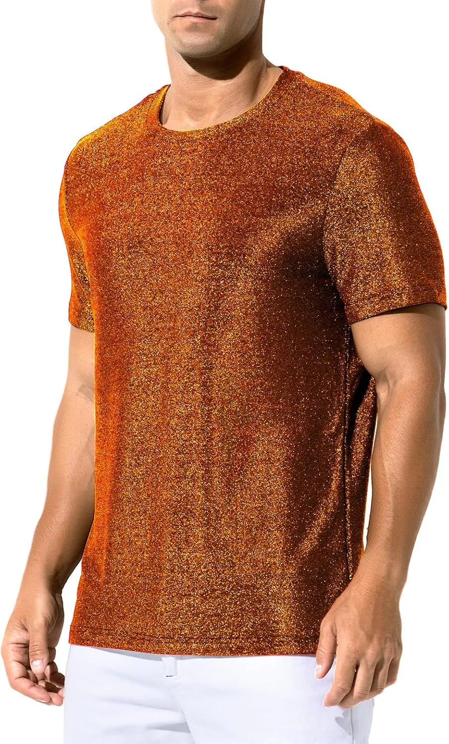Arjen Kroos Men's Shiny Shirts Short Sleeve Sparkly Disco Rave Hot Tops Nightclub Glitter T-Shirt