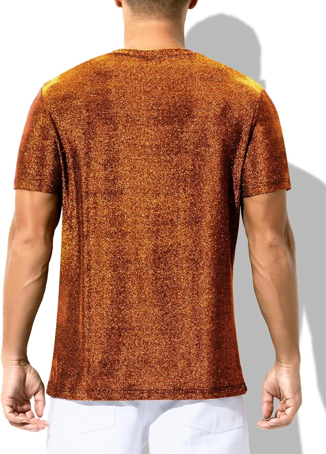 Arjen Kroos Men's Shiny Shirts Short Sleeve Sparkly Disco Rave Hot Tops Nightclub Glitter T-Shirt