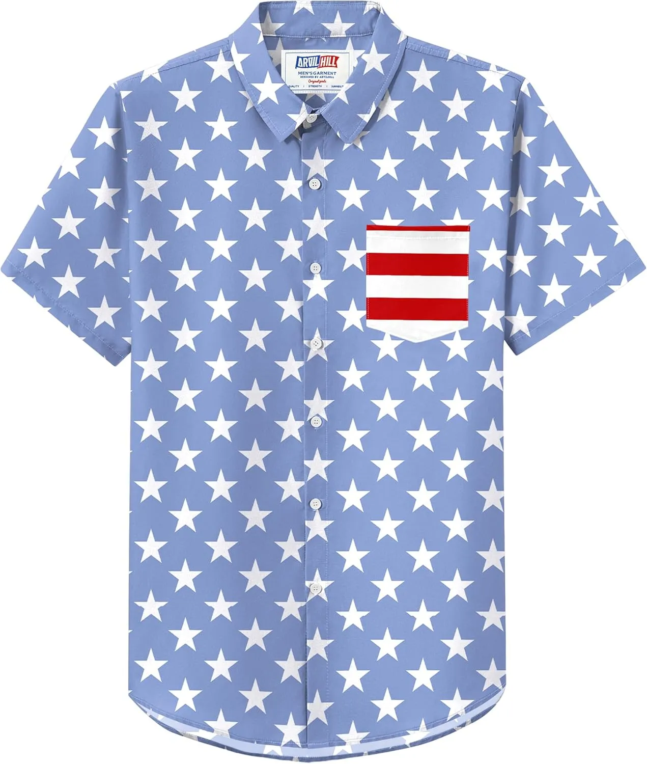 Arvilhill Men American Flag Button Shirt 4th of July Short Sleeve Shirts (S-3XL)