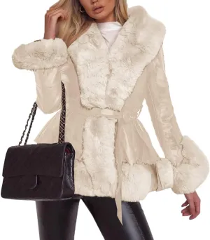 Aurgelmir Women's Faux Leather Jacket Coat Short/Long Parka Coat with Fur Collar Outwear