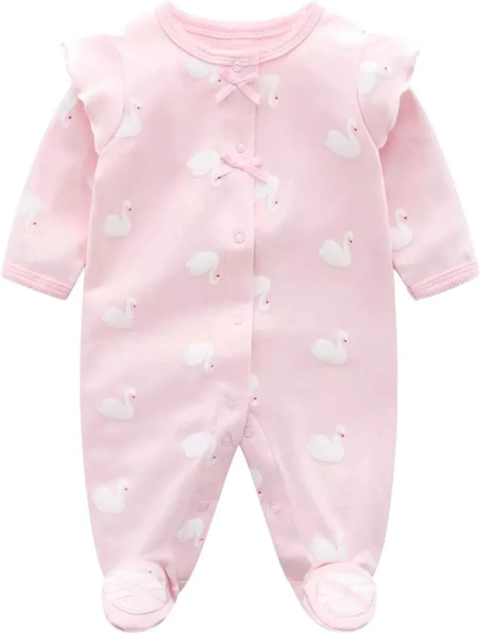 Baby One Piece Romper Soft Cotton Sleepwear Footed Jumpsuit for 0-12 Month Infant