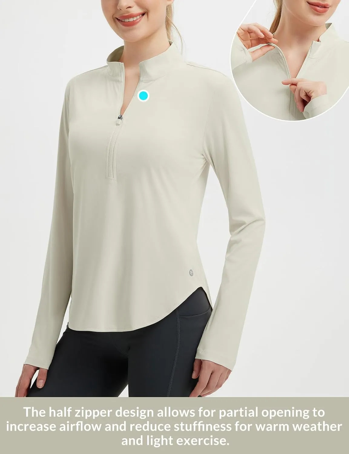 baleaf Women's Sun Shirts UPF50  Half 1/4 Zip Shirt Rash Guard Long Sleeves SPF Lightweight Clothing UV Protection Hiking Top