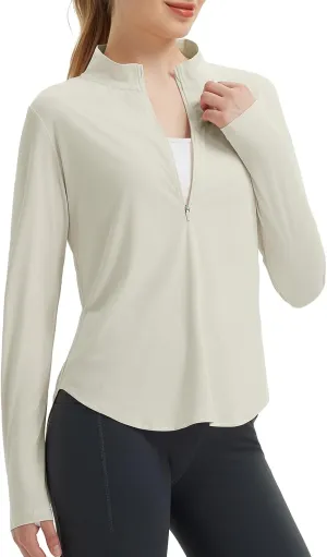 baleaf Women's Sun Shirts UPF50  Half 1/4 Zip Shirt Rash Guard Long Sleeves SPF Lightweight Clothing UV Protection Hiking Top