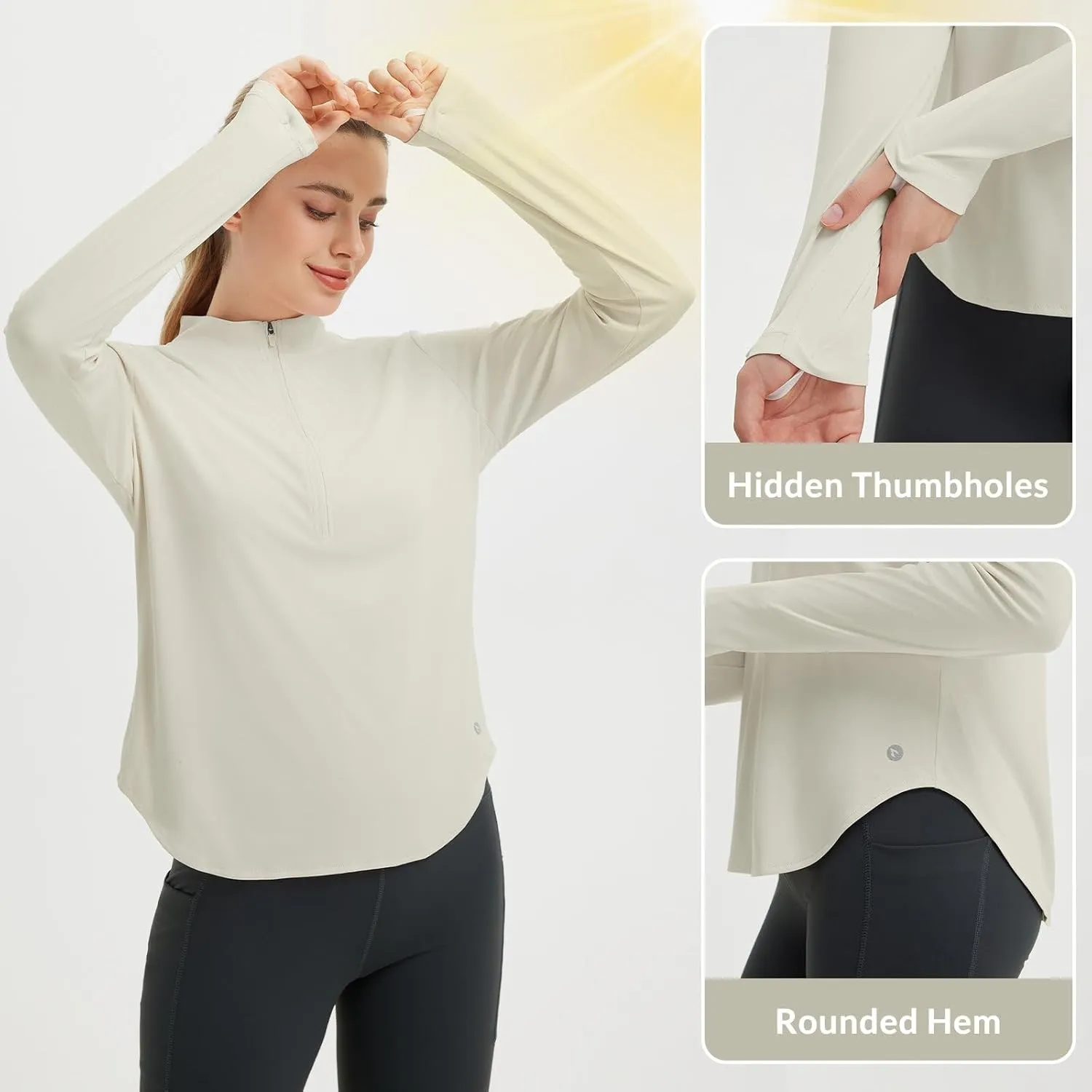 baleaf Women's Sun Shirts UPF50  Half 1/4 Zip Shirt Rash Guard Long Sleeves SPF Lightweight Clothing UV Protection Hiking Top
