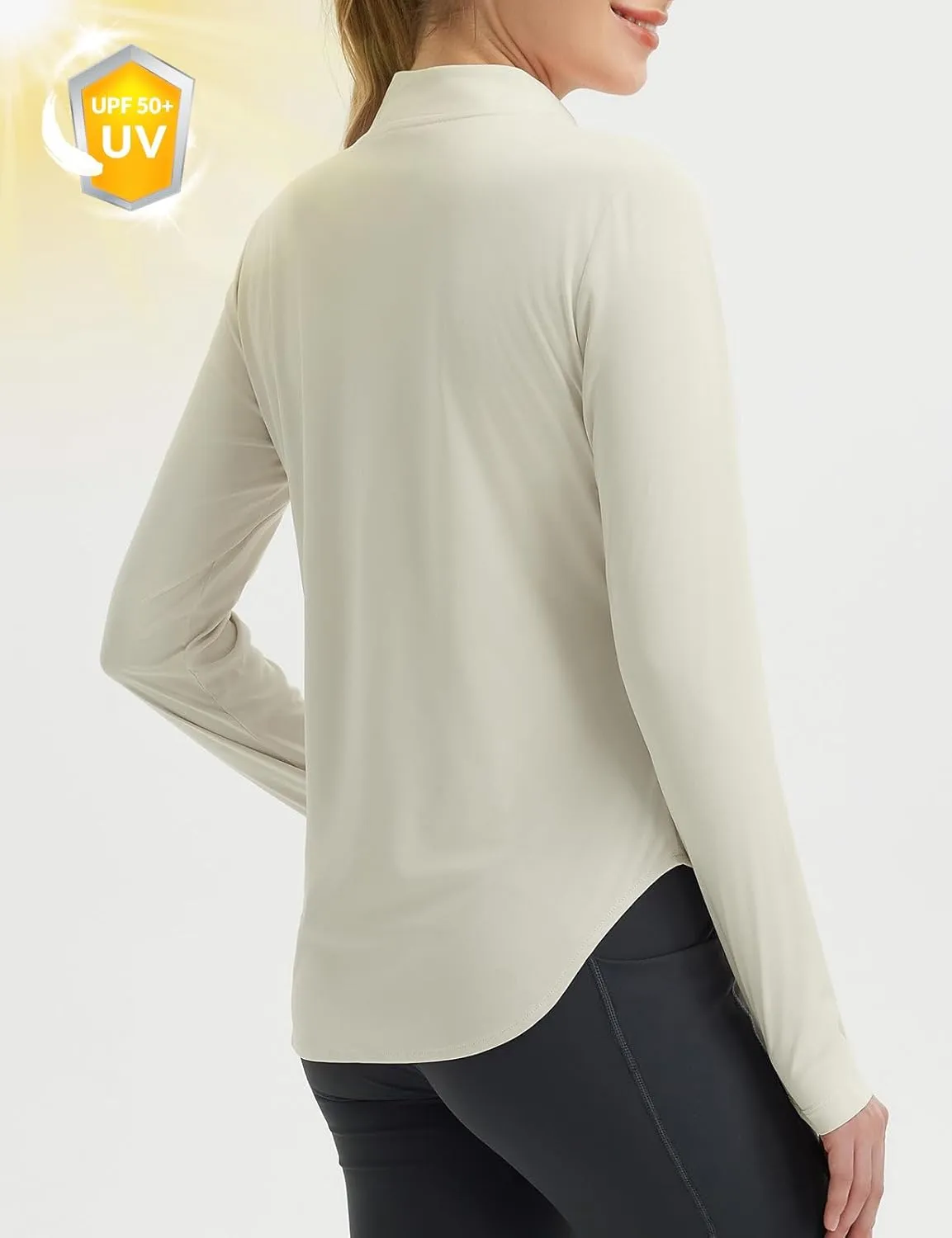 baleaf Women's Sun Shirts UPF50  Half 1/4 Zip Shirt Rash Guard Long Sleeves SPF Lightweight Clothing UV Protection Hiking Top