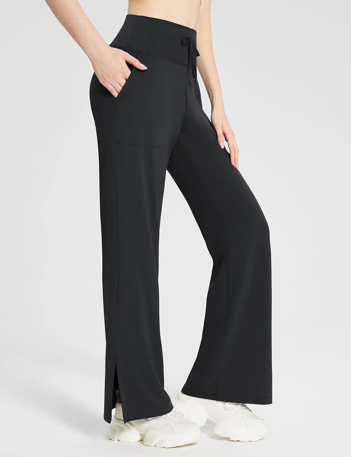 baleaf Womens Wide Leg Dress Pants Stretch High Waist Yoga Pants Casual Slacks Pockets Pull On Travel Petite Plus Size