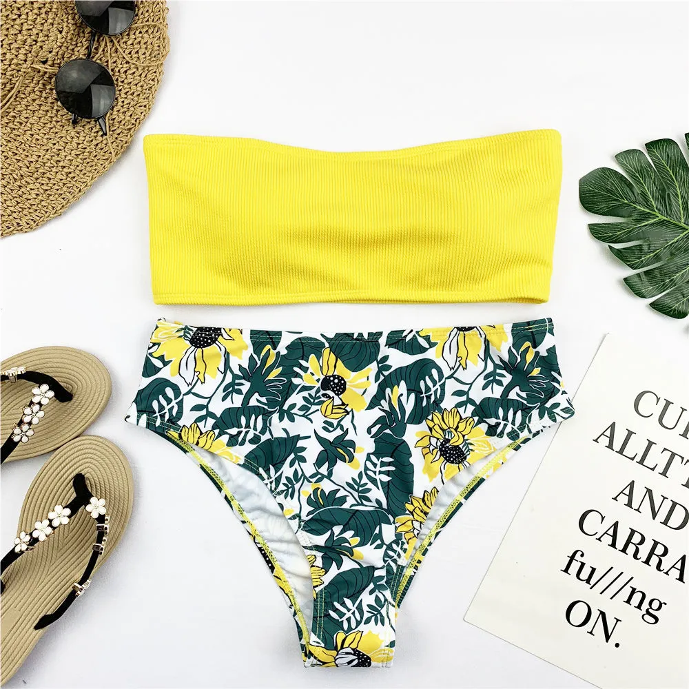 Bandeau Print Low Rise Thong Bottom Bikinis