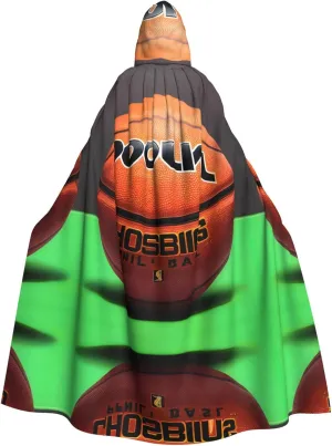 Basketball Background Prints Hooded Cloak for Halloween, Role-playing, and Costume Parties - Comfortable and Durable