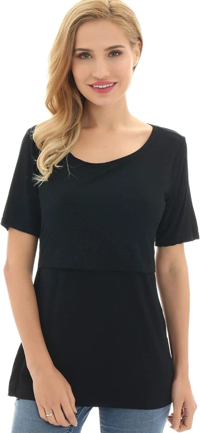 Bearsland Women's 3 Packs Maternity Nursing Tops Short Sleeve Breastfeeding Shirts
