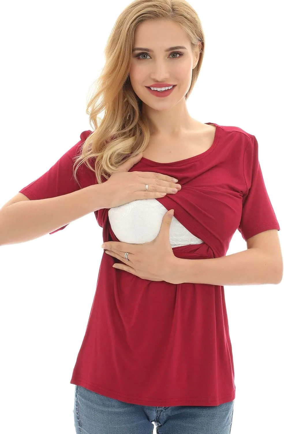 Bearsland Women's 3 Packs Maternity Nursing Tops Short Sleeve Breastfeeding Shirts